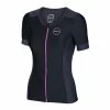 Zone3 Women's Aquaflo Plus Short Sleeve Tri Top - 2021 -TRIATHLON Sales Womens Aquaflo SS Top Black Grey Pink Front 84506.1582819042